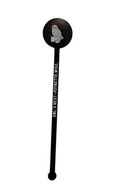 Owls Nest Poynette WI Swizzle Stir Stick Souvenir Black Plastic Drink Accessory